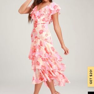 LULUS Alison pink multi floral midi dress